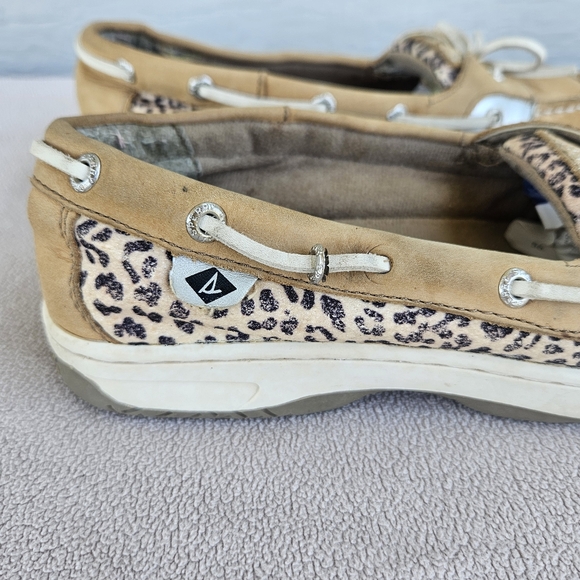 Sperry Top-Sider Angelfish Leather Suede Boat Shoes Leopard Youth Size 4 Tan - Picture 12 of 12